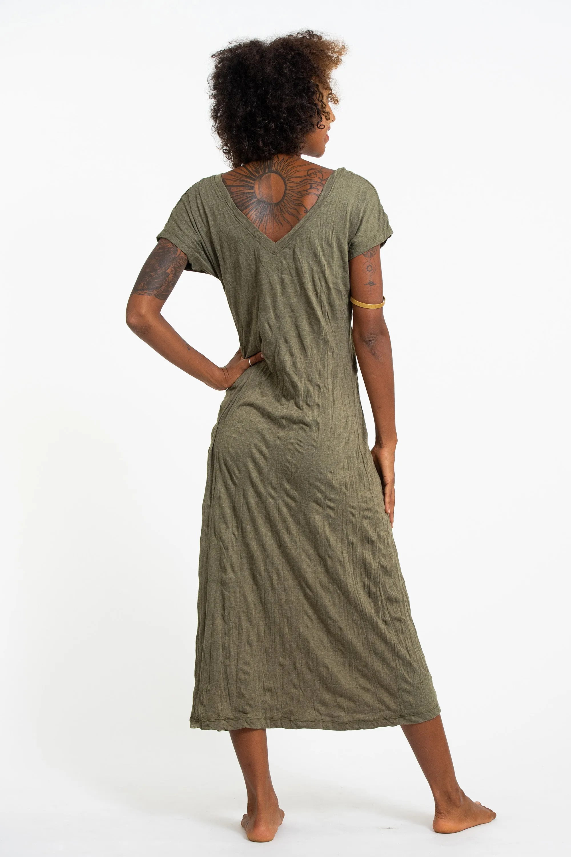 Womens Lotus Om V Neck Long Dress in Green