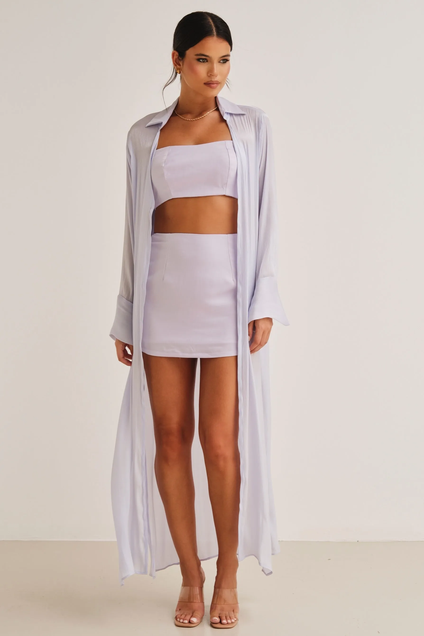 Zura Shimmer Maxi Duster Jacket Lilac