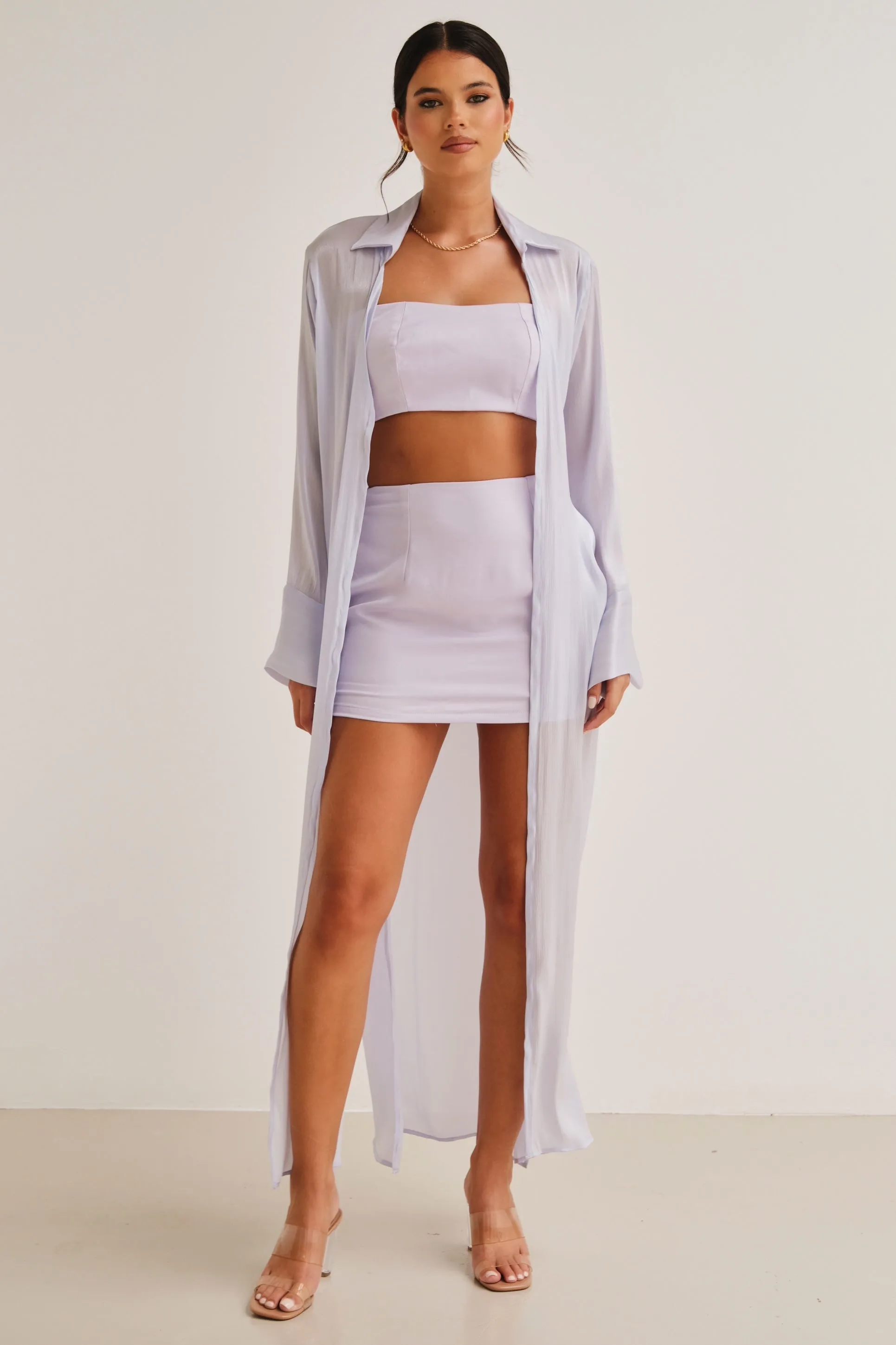 Zura Shimmer Maxi Duster Jacket Lilac